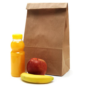 a bag lunch fruit and juice